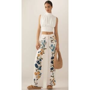 Anthropologie Floral Print Pull-On Wide Leg Drawstring Pants Size XS NWT